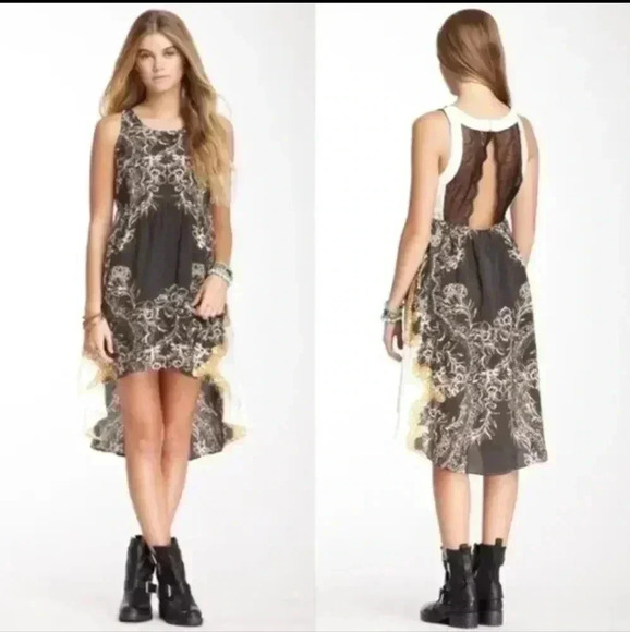 Free People Russian Plate Hi-Low Hem Dress Flowy Open Lace Back - Picture 1 of 5